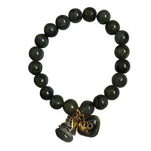 10 mm Natural Green Jade Round Real Bracelets Bangle for Women Charms with Pendant Love Heart and Lucky Gourd Powerful Thai Pendant Prosperity Success in Life Trade Flourish
