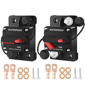 DaierTek 100 Amp Circuit Breaker 12V - 48V, DC 12 Volt Circuit Breaker 100A Inline with Manual Reset Waterproof for Marine Boat Trolling Automotive Car RV ATV Audio-2Pack