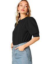 Load image into Gallery viewer, SheIn Women's Puff Sleeve Casual Solid Top Pullover Keyhole Back Blouse Orange Large
