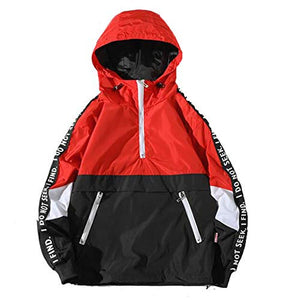haoricu Men's Hooded Sweatshirt Autumn Loose Hoodie Plus Size Jacket Men's Football Basketball Sports Jacket Red