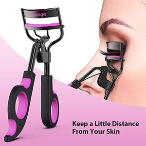 Kaasage Eyelash Curler with Pads - Lash Curler with Eyebrow Tweezer & 5 Extra Silicone Replacement Pads, Get Perfect Curl in 5 Seconds