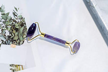 Load image into Gallery viewer, Amethyst Roller by Esmee Luxury Facial Massager Stone Roller Purple Jade Roller Real and Natural Amethyst Crystal Anti-aging Face Slimming and Depuffing Beauty Tool for Face and Eyes
