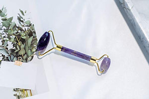 Amethyst Roller by Esmee Luxury Facial Massager Stone Roller Purple Jade Roller Real and Natural Amethyst Crystal Anti-aging Face Slimming and Depuffing Beauty Tool for Face and Eyes