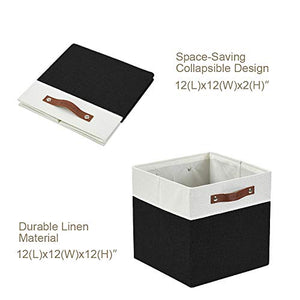 DECOMOMO Foldable Storage Bin [4-Pack] Collapsible Sturdy Cationic Fabric Storage Basket Cube W/Handles for Organizing Shelf Nursery (Black & White, 12 x 12 x 12 x 12)