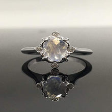Load image into Gallery viewer, Moonstone Engagement Ring Set - Solid 0.925 Sterling Silver 14K White Rose Yellow Gold Natural Rainbow Moonstone Genuine Diamond Bridal Sets - Vintage Victorian Inspired Engagement Ring Matching Band
