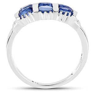 1.47 Carats Genuine Kyanite and White Diamond (I-J, I2-I3) Ring Solid .925 Sterling Silver With Rhodium Plating