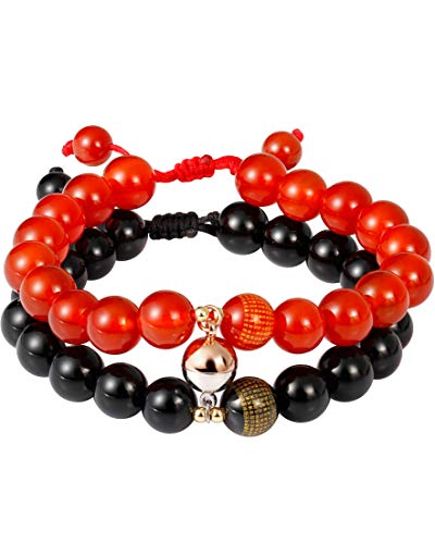 Lightock 2pcs Feng Shui Black Obsidian Magnetic Bracelets for Couples Long Distance Bracelet Attraction Relationship Matching Friendship for Her Him