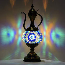Load image into Gallery viewer, Marrakech Turkish Mosaic Glass Table Lamp Teapot Moroccan Lantern Decorative Tiffany Style Desk Night Light for Bedroom,Living Room, Coffee Table (Blue)
