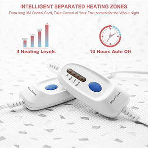 Heated Mattress Pad Queen Dual Control with Ventilated Technology, 100% Polyester Heated Mattress Cover with 4 Heating Levels & 10 Hours Auto Off, Fast Heating & Machine Washable