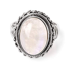Load image into Gallery viewer, SUVANI Sterling Silver White Moonstone Double Rope &amp; Chain Edge Vintage Band Ring Size 8
