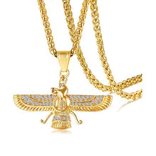 Load image into Gallery viewer, Mgutillart 18K Gold Plated Jewelry Stainless Steel Crystal Necklace Farvahar Symbol Tag Pendant Necklace
