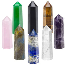 Load image into Gallery viewer, 8 Pcs Healing Crystal Wand Set, 2.2" Hexagonal Faceted Crystal Tower Gemstones Wands Kit, Natural Rose Quartz, Amethyst, Obsidian, Tiger Eye, Lapis Lazuli for Reiki Chakra Heal, Meditation, Yoga
