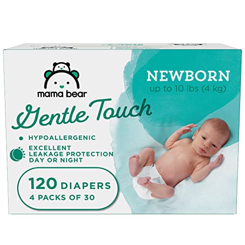 Amazon Brand - Mama Bear Gentle Touch Diapers, Hypoallergenic, Newborn, 120 Count (4 packs of 30)