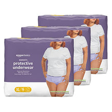 Load image into Gallery viewer, Amazon Basics Incontinence &amp; Postpartum Underwear for Women, Maximum Absorbency, Extra Large, 48 Count, 3 Packs of 16 (Previously Solimo)
