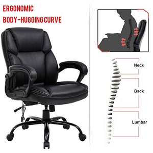 Big and Tall Office Chair 400lbs Wide Seat Ergonomic Desk Chair Massage Computer Chair with Lumbar Support Armrest Swivel Rolling Executive PU Leather Adjustable Task Chair for Adults Women(Black)