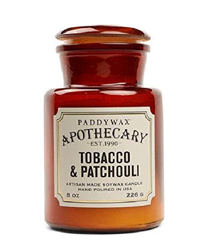 Paddywax Candles APG806 Apothecary Collection Soy Wax Blend Candle in Glass Jar, Medium, 8 Ounce, Tobacco & Patchouli