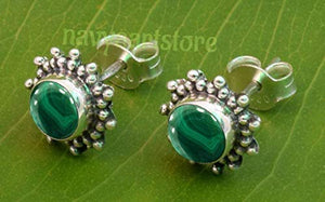 925 Sterling Silver Green Malachite Stud Post Earrings - Malachite Stone Gemstone Stud Earring Gift Jewellery For Girl women