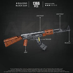 1366 Pcs Rifle AK-47 Blaster Shooting Building Bricks, Realistic Gun Mechanical Submachine Model Set, Compatible with Lego