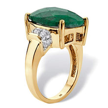 Load image into Gallery viewer, 18K Yellow Gold over Silver Genuine Green Emerald and White Tanzanite Cushion Cut Ring Size 10
