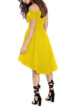 Load image into Gallery viewer, Sarin Mathews Women Off The Shoulder Short Sleeve High Low Cocktail Skater Dress Yellow S
