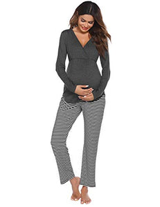 Ekouaer Labor/Delivery/Nursing Maternity Pajamas Set Home, Deep V Neck Nursing Shirt, Adjustable Size Pregnancy Shorts (Dark Grey XL)