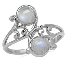 Load image into Gallery viewer, Silvershake 5mm Natural Round Shape Moonstone 925 Sterling Silver Leaf and Swirl Style Bypass Ring Size 7
