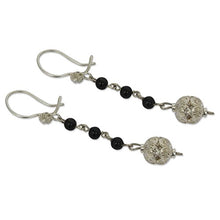 Load image into Gallery viewer, NOVICA Obsidian .925 Sterling Silver Dangle Hook Earrings &#39;Cosmic Spheres&#39;&#39;
