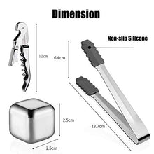 Load image into Gallery viewer, DERGUAM 8 Packs Fast-cooling 304 Stainless Steel Ice Cubes Whiskey Stones Whiskey Rocks With Nonslip Ice Tong&amp;Wine Opener&amp;Freezer Storage Tray Great for Whiskey,Wine,Beer,Juice or Soda
