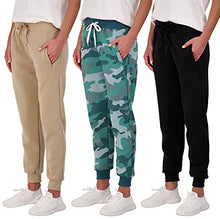 Load image into Gallery viewer, 3 Pack: Women’s Fleece Jogger Running Bottoms Comfortable French Terry Running Sports Soft Yoga Outdoors Lounge Active Essentials Ladies Warm Sweat Pants Casual Athletic Camo Pockets - Set 3, L
