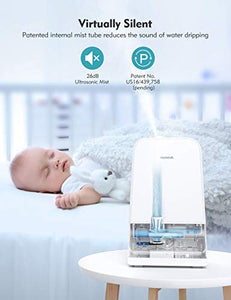 6L Cool Mist Humidifiers Quiet Ultrasonic Humidifier 20-100 Hours, Easy to Clean, for Living Room Babies Room Bed Room Guitar Room 360° Nozzle (White)