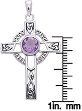 Load image into Gallery viewer, Jewelry Trends Sterling Silver Celtic Knotwork Cross with Amethyst Pendant on 18 Inch Chain Necklace
