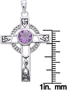 Jewelry Trends Sterling Silver Celtic Knotwork Cross with Amethyst Pendant on 18 Inch Chain Necklace