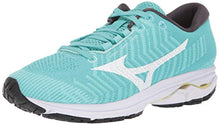 Load image into Gallery viewer, Mizuno Women&#39;s Wave Rider 23 WAVEKNIT Running Shoe, Blue Turquoise- White, 9.5 B
