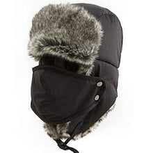 Load image into Gallery viewer, Jeff &amp; Aimy Trapper Hat Aviator Earflap Hat Faux Fur Warm Winter Hat for Men Russian Ushanka Black
