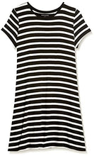 Load image into Gallery viewer, Amazon Essentials Women's Short-Sleeve Scoop Neck Swing Dress, Black, French Stripe, Large
