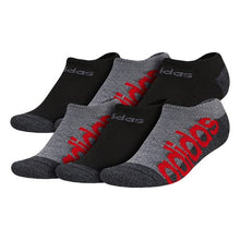 Load image into Gallery viewer, adidas Kids-Boy's/Girl's Superlite No Show Socks (6-Pair), Onix Grey/Black/Scarlet Red , Large
