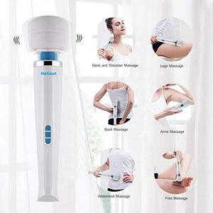 Helisun Magic Massager Rechargeable Cordless Wand Massager USB Charging 8 Speeds and 20 Frequencies Handheld Electric Back Massagers for Neck and Back Quiet