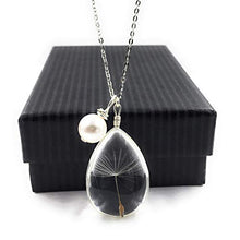 Load image into Gallery viewer, Popular Glass Dandelion Wish Pendant Necklace with Swarovski Crystal earl Charm on 18 Inch Sterling Silver Chain, Beautifully Elegant Gift, by Aimee Tresor Jewelry
