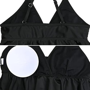 Bhome Maternity Two Pieces Bikini Set High Waisted Swimsuit Ruffle Swimwear Summer Black with Leopard L