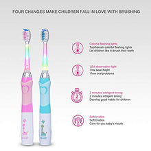Load image into Gallery viewer, SEAGO Kids Electric Toothbrush, Sonic Tooth Brush Soft Bristles Battery Powered with Smart Timer and Colorful LED Waterproof for Baby &amp; Kids with 2 Soft Bristles, Green

