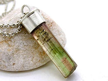 Load image into Gallery viewer, bi-color tourmaline pendant, watermelon tourmaline crystal pendant, pink green crystal necklace, raw crystal pendant mens gift for women
