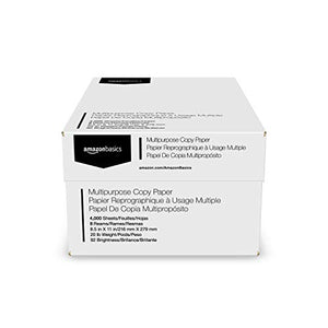 Amazon Basics Multipurpose Copy Printer Paper, 8.5 x 11 Inch 20Lb Paper - 8 Ream Case (4,000 Sheets), 92 GE Bright White