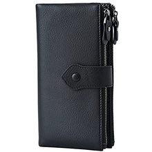 Load image into Gallery viewer, Women RFID Blocking Multi Credit Card Holder Genuine Leather Bifold Slim Wallets with Zipper Pocket(Black)
