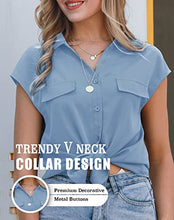 Load image into Gallery viewer, Lotusmile Blouses &amp; Button-Down Shirts, Collared Shirts for Women Short Sleeve Cute Chiffon Summer Button Up Business Top Fashion 2022 Spring Relaxed Fit Classy Formal Professional Dressy Blouse
