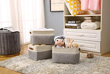 Load image into Gallery viewer, DECOMOMO Foldable Storage Bin | Collapsible Sturdy Fabric Storage Basket Cube W/Handles for Organizing Shelf Nursery Toy Closet (Grey and White, Large - 3 Pack)
