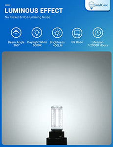 G9 LED Light Bulbs 5W, JandCase 40W Halogen Equivalent, 6000K High Brightness 400LM, G9 Base Not Dimmable, Flicker-Free, Daylight White for Home Lighting, Chandeliers, Household Applications, 5 Pack