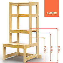 Load image into Gallery viewer, AMBIRD Toddler Step Stool, 3 Adjustable Height Kitchen Step Stool for 18-48 Months Kids, Wooden Toddler Kitchen Stool with Rail &amp; Non-Slip Mat for Kitchen &amp; Bathroom Sink (Natural Color)
