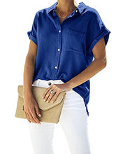 Load image into Gallery viewer, Runcati Womens Linen Button Down Shirts Cotton V Neck Loose Blouse Short Sleeve Casual Work Tunic Tops with Pocket
