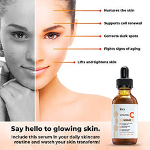 Load image into Gallery viewer, KIZZ Vitamin C Serum - Facial Skin Care Formulated with Hyaluronic Acid, Vitamin E, Aloe, Jojoba Oil &amp; Witch Hazel - For Brightening &amp; Moisturizing Skin - Helps Lift Fine Lines, Wrinkles - 2 fl. Oz
