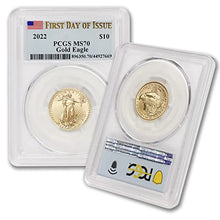 Load image into Gallery viewer, 2022 No Mint Mark 1/4 oz Gold American Eagle MS-70 (First Day of Issue - Struck at West Point - Flag Label) by Mint State Gold $10 PCGS MS70
